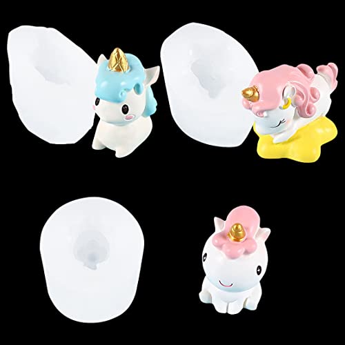 DeryArcle 3 Pièces Moule Licorne Resine Epoxy, Moule Silicone Animaux 3D, Bougies Moule Èpoxy Coulée, Pendentif Bijoux Moulage pour Créatif Décoration de Maison (Moule Licorne) Cover