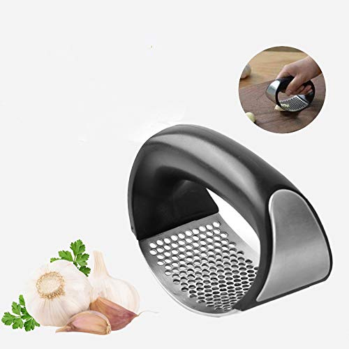 Cortador de Ajo, Prensa de Ajo Acero Inoxidable Profesional Garlic Press Curvado Prensador de ajos de Mano Profesional, Mango Ergonómico, Fácil de Limpiar