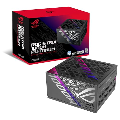 ASUS ROG Strix 1000W Platinum   Fuente de alimentación Totalmente Modular, 80 Plus Platinum, ATX 3.1, Cybenetics Lambda A+, GAN MOSFET, GPU First Intelligent Voltage Stabilizer, 10 años de Cobertura