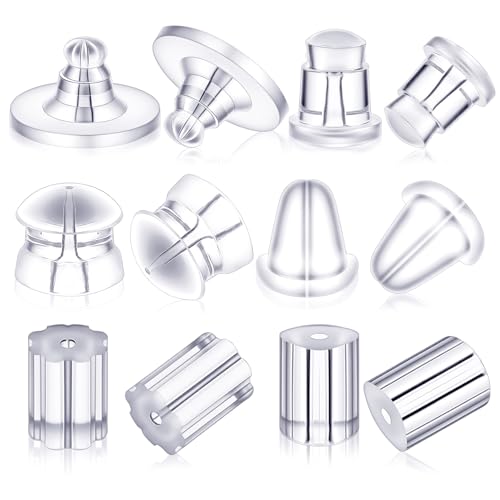 ElevateTech Silicone Earring Backs Earring Backings, 600 Pcs Soft Clear Ear Safety Back Pads Plastic Rubber Earrings Backs Clutch Stoppers Replacement Kits for Studs/Droopy Ears/Fish Hook, 6 Styles