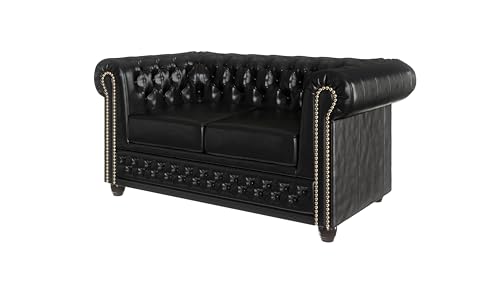 S-Style Möbel George Sofa 2-Sitzer Chesterfield-Sofa für Wohnzimmer Lounge Couch Aus Veganem Leder Möbel Freistehende Polster Sofas & Couches Couchgarnitur Schwarz 148 x 86 x 72 cm S-Style Möbel George Sofa 2-Sitzer Chesterfield-Sofa für Wohnzimmer Lounge Couch Aus Veganem Leder Möbel Freistehende Polster Sofas & Couches Couchgarnitur Schwarz 148 x 86 x 72 cm