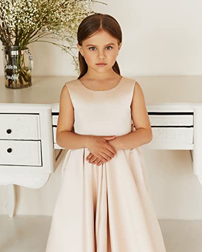Mcieloluna Backless Bow-Knot Flower Girl Dresses For Wedding Birthday Party First Communion Dress Long Satin Elegant Princess Pageant Ball Gowns Ivory Size 8 #TOP2