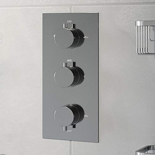Thermostatic Bathroom Shower Mixer Valve Concealed Triple Outlet Wall Mounted Round Controls Diverter Modern, Chrome