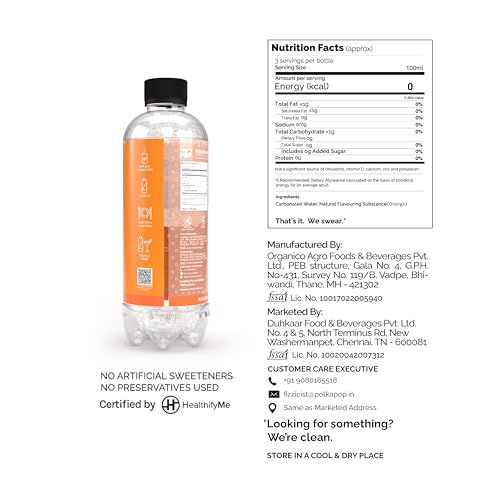 Image of POLKA POP Orange Flavoured Sparkling (Fizzy) Water | Pack of 12 (300ml Each) | 100% Natural Flavour | Zero Sugar & Zero Calories | No Aspartame or Stevia | No Preservatives