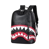 Black Shark PU Leather Backpack - Stylish & Durable 15.7' Laptop Rucksack, Lightweight with Adjustable Straps