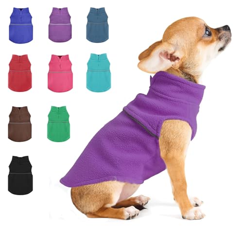 XXS Warm Purple Dog Fleece Vest with Leash Hole - Small Dog Pullover Jacket for Girls, Boys & Dogs