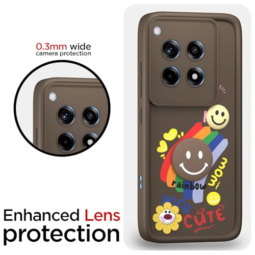 Image of Pikkme Back Cover for OnePlus 12R 5G | Soft Silicone| Cute Rainbow Smile & 3D Cartoon Flower Design | Shockproof Raised Camera Protection Bumper Case (Brown)
