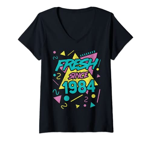 Mujer Fresco desde 1984 90s Estética Vibes Noventa 37 cumpleaños Camiseta Cuello V