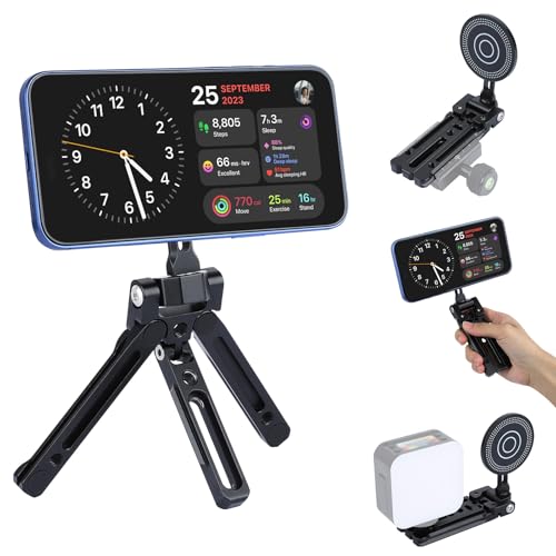 UTEBIT スマホ三脚 Magsafe対応 ミニ三脚 折りたたみ式 スマホスタンド 持ち運び便利 スタンド&手持ちモード 安定 軽量 アルミニウム 角度調整可能 磁気リング+六角スパナ+1/4"ネジ付き Android/IPhone対応 撮影録画/生放送