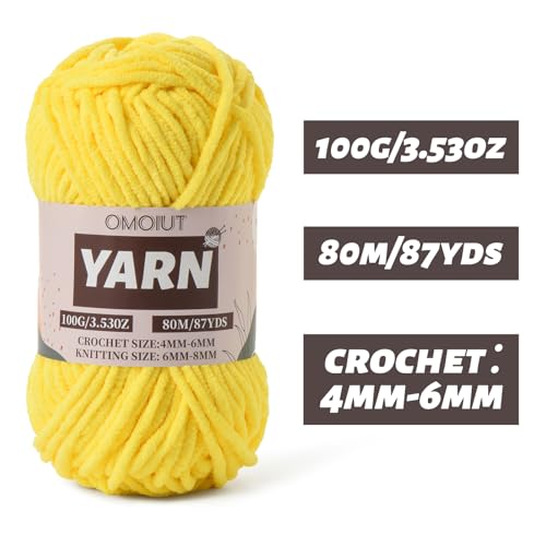 Image of Golden Yellow Fluffy Chenille Yarn for Crocheting - Baby Yarn for Crocheting Soft Blanket - (100g /87.4yds) Crochet Amigurumi Chunky Yarns - Super Bulky 5 Velvet Yarns