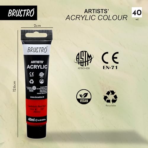Image of BRUSTRO Artists Acrylic Paint Tube | 40ml, Cad Red Hue (Pack of 2)|Non-Toxic, Water Based, Inter Mixable, Ideal for Painting, Textured Effects on Canvas, Paper, Fine Art Student and Professionals