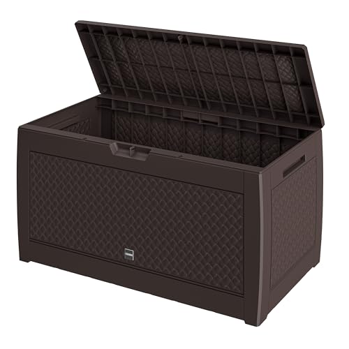 Casaria® Gartenbox Braun UV-beständig 310L Haltegriffe Rollen Terrasse Balkon Wohnzimmer Wintergarten Truhe Auflagenbox Kissenbox 119x48cm Flecht-Optik