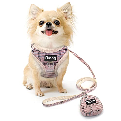 Didog Soft/Cosy Dog Vest Harness And Leash Set With Cute Bags, No Pull Escape Proof Breathable Mesh Dog Harness,Classic Plaid/Back Openable,Fit Walking Small Dogs, Cats,Pink,S #TOP6
