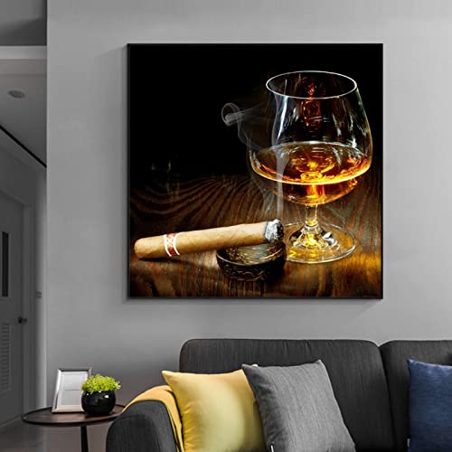 Peinture cigare et whisky 70x70cm affiche moderne sans cadre - 5