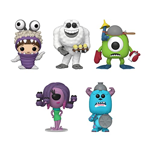 Funko Pop! Monsters Inc Juego de 5 – Boo con capucha Up, Celia, Mike con mitones, Sulley con tapa y Yeti