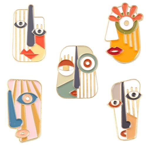 5 Pcs Picasso Style Enamel Pin Art Mask Brooch Pins Dress Accessories Fashion Shiny Brooch for Any Special Occasions