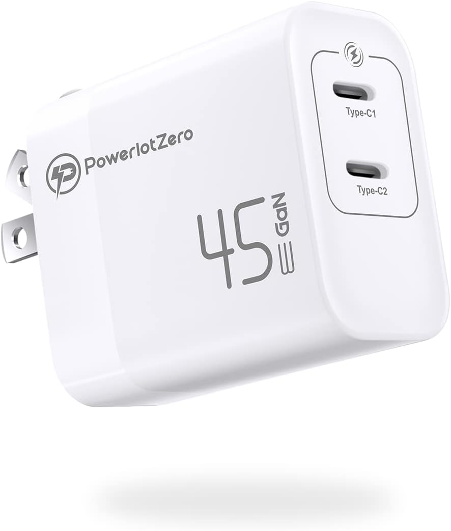 Dual USB C Wall Charger Block - PowerlotZero 45W 2 Port PPS USBC Super Fast Charging Power Adapter Type C Foldable Plug for Galaxy S23 Ultra S22 Note 20 iPhone 14 13 Pro Max Plus iPad MacBook Air