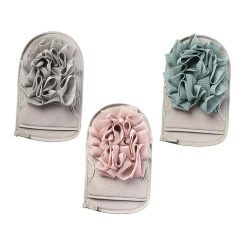 PRETYZOOM Juego de 3 Estropajos de Baño Exfoliantes de Doble Cara Guantes de Baño de Fibra Viscosa Esponja PE Gris Azul Café Claro y Marrón Claro para Limpieza Profunda y Masaje