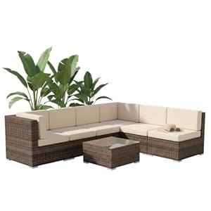 Mucola Polyrattan Lounge XXL Gartenmöbel Set – wetterfeste Sofa Sitzgarnitur mit Tisch, Auflagen & Verbindungsclips – modulare Outdoor Sitzgruppe für Terrasse & Balkon, inkl. Kissen, Braun