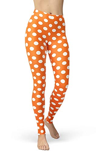 sissycos Women's Polka Dots Printed Leggings 80s Buttery Soft Stretchy Pants (Small-Large, Polka Dots Orange)