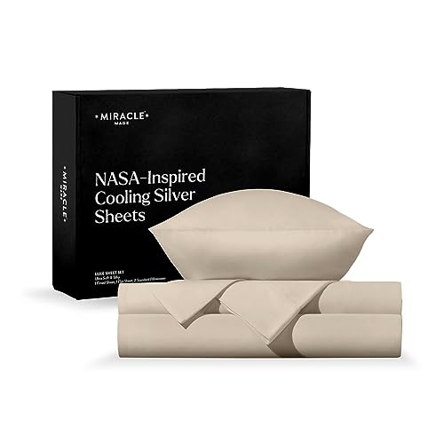 🌿10 Best Sheets for Sensitive Skin For 2025 8 Miracle Made® Luxe Cooling Bed Sheets –Stone,Split King– 4 Piece Silver Infused, 300-Thread-Count Thermoregulating Miracle Clean & Cool ™ Eucalyptus Fabric Sensitive Skin Ultra-Breathable Bedding