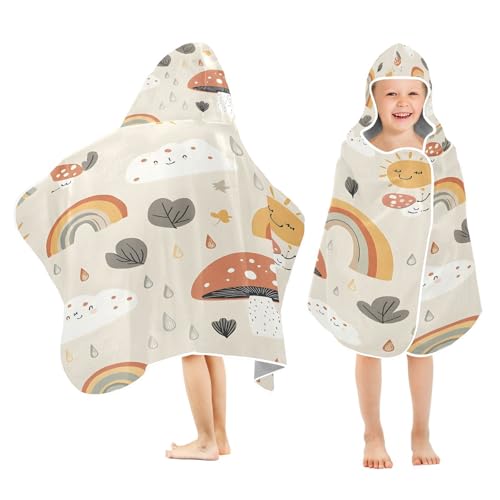 Kigai Boho Mushroom Rainbow Hooded Beach Towel for Kids Soft Absorbent Quick Dry Bath Towel with Hood Lightweight Toddler Shower Pool Bath Wrap for Boys Girls