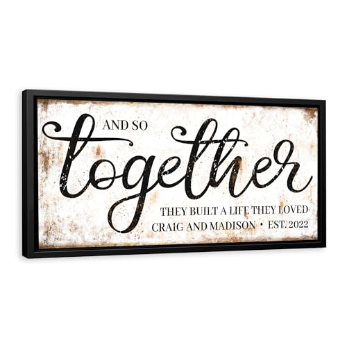 Awesometik Personalized And So Together They Built A Life They Loved Canvas Sign, Farmhouse Sign for Bedroom Above Bed Living Room Over Bed