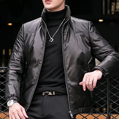 Leather Jacket Standing Collar Down Jacket Thickened Youth Leather Jacket Warm Jacket(X-Large)3