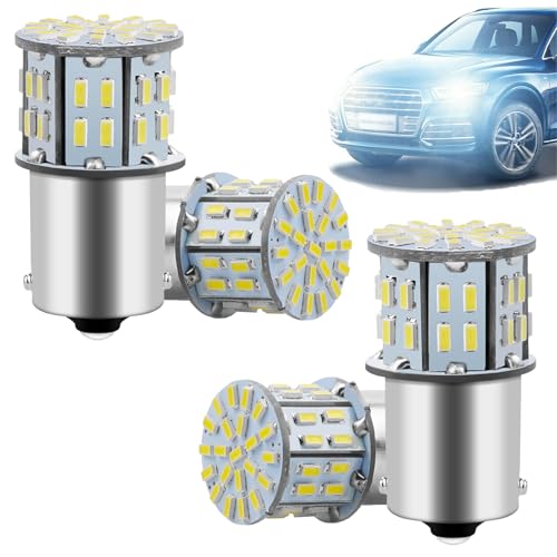 P21W 1156 BA15S LED Bulbs, Super Bright White 12V 5W 50SMD with Single Contact Base for Car Truck Camper Trailer RV Boat Yard Reverse Lights Stop Brake Indicators Tail Turn Signals (Pack of 4)