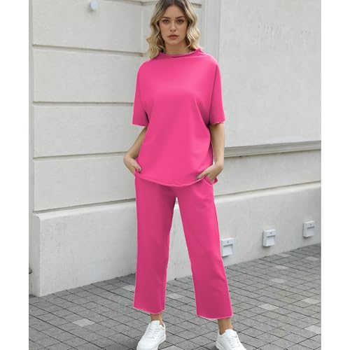 Image of SeeLuNa Women's Two Piece Outfits 3 /4 Batwing Sleeve Capelet Crew Neck Pullover Top Wide Leg Pants Lounge Set