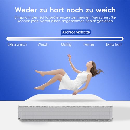 Airchros Matratze 90x200 cm, 7-Zonen Federkernmatratze Matratzen Höhe 25cm, orthopädische Taschenfederkernmatratze mit Atmungsaktive Bezug, Öko-Tex Zertifiziert, Matratze für Kinder und Erwachsene – Bild 7