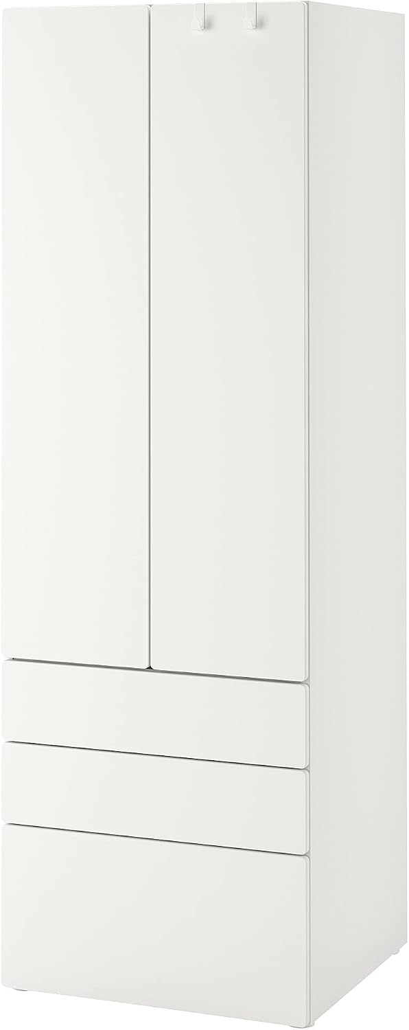 PLATSA/SMÅSTAD wardrobe, 60x57x181 cm, white white/with 3 drawers