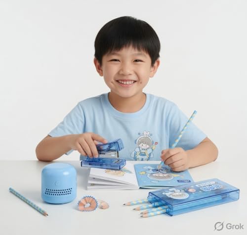 Image of Magicwand Battery Operated Pencil Sharpener,Electric Eraser,Vacuum Cleaner Stationery Set with 10 Eraser Refills for Kids,Adults for Home Office School【Sky Blue】