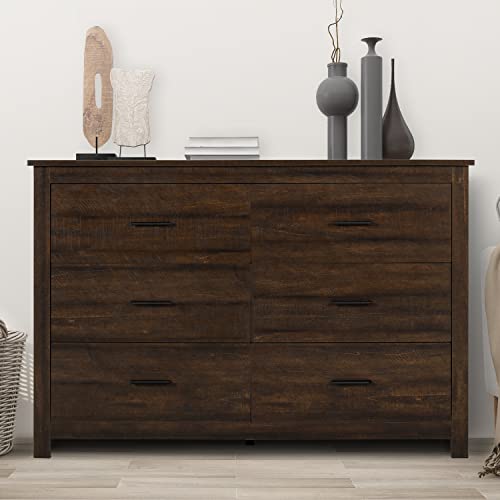 Ltmeuty Dresser For Bedroom - Wooden Dresser With 6 Drawers, Double Dresser, Oak Storage Drawer Cabinet, Chest Of Drawer, Farmhouse Bedroom Furniture, Brown #TOP3