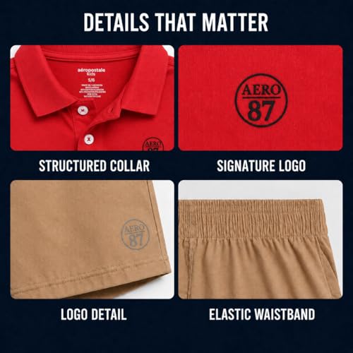 Image of AEROPOSTALE Boys Shorts Set 2 Piece Polo Shirt and Matching Shorts | Structured Collar, Two-Button Placket, Embroidered Logo Detail, Short Sleeve Design
