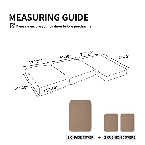 Image of Easy-Going Stretch 3 Pieces Couch Cushion Covers for Sectional Sofa Left /Right L Shape Chaise Lounge Sofa Seat slipcover Anti-Slip Sofa Cover Soft (2 Seater + 1 Chaise, Camel) | 2 Seater + 1 Chaise Lounge Left /Right L Sofa Seat slipcover Anti-Slip Sofa Cover Soft Camel