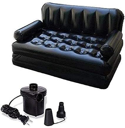 Sponsored Ad - Air Sofa 5 In 1 Inflatable Air Sofa Bed Multi-Functional Black Couch with Free Electric Pump 3 Seater Queen King Size Versatile Sofa Cum Air Folding Bed Recliner Sofa Bed & More – Portable & Durable