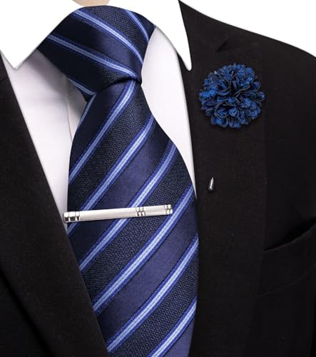 Image of Hi-Tie 63 inches Striped Paisley Extra Long Ties for Men Silk Necktie with Lapel Pin Tie Clip Big and Tall Men Formal Wedding