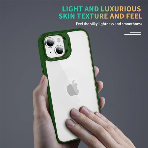 Image of Vaku Luxos Thermoplastic Polyurethane Lens Flip Back Cover For iPhone 15 Plus Stand Holder Back Case With Lens Guard Scratch Resistant Slim Thin Military-Grade Protection-Green