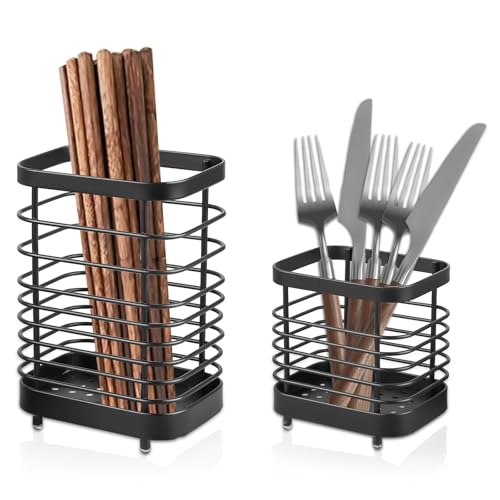GBKDQQ 2 Stücke Besteckkorb Edelstahl, Küchenutensilienhalter für Arbeitsplatte, Stilvoller Organizer und Küchendekor Utensil Topf von Schubladen und Arbeitsplatten für alle Küchen, Schwarz