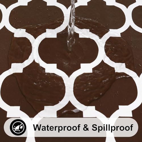 Image of Smiry Round Table Cloth, Flannel Backed Vinyl Tablecloth, 60 inch Round | Waterproof Plastic Tablecloths, Wipeable Table Cover for Dining, Indoor and Outdoor (Coffee)