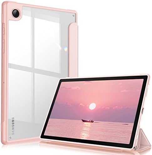 Fintie Hybrid Slim Case for Samsung Galaxy Tab A8 10.5 Inch 2022 Model (SM-X200/X205/X207), Shockproof Cover with Clear Transparent Back Shell, Auto Wake/Sleep, Rose Gold