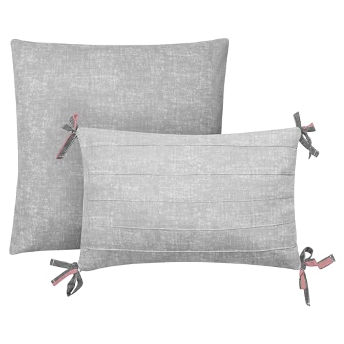 Image of Juicy Couture Cabana Stripe Reversible Bedding Set - Twin /Twin XL Size - Pink and Grey Stripe Print - 5 Piece Set - Includes 1 66 x 90 Comforter, 3 Decorative Pillows, 1 Sham