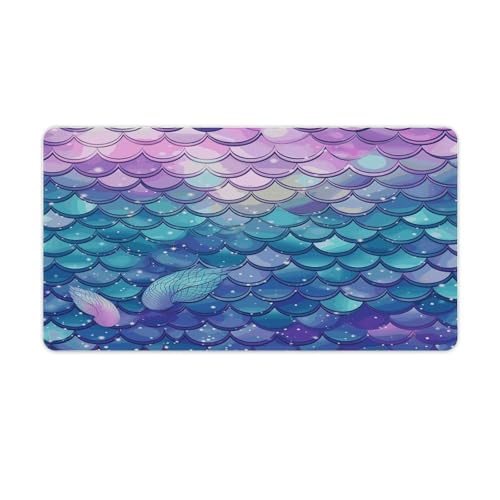 FodPand Water Lily Mermaid Scales Mouse Pad Rubber Desk Pad Protector Large Non-Slip Office Desk Mat Waterproof Desk Blotter for Home Internet Cafe Office