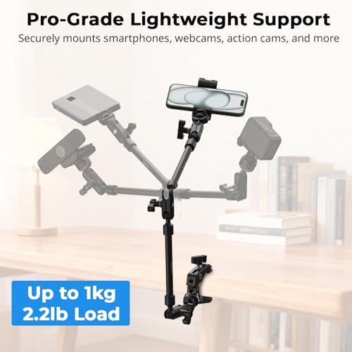 Image of SMALLRIG 26 inch Magic Arm with Super Clamp, Overhead Phone Mount w /Cable Clip | Flexible Desk Camera Mount with 1 /4 inch Screw and Cable Clip, Max Load 2.2lb, for iPhone /Action Camera /Video Light /Webcam /Mic