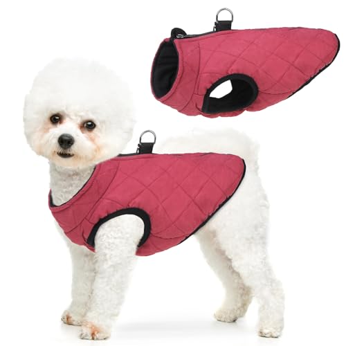 Image of SCENEREAL Winter Dog Vest Coat with Built-in Harness | Warm Puppy Jacket for Small to Medium Dogs, Cold Weather Coat with Zipper, Fleece Puffer Vest, Windproof Snow Clothes