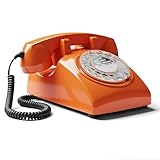 Opis Technology 60s Cable – Orange Rotary Dial Telephone, Vintage Retro Corded Landline Phone, UK Compatible