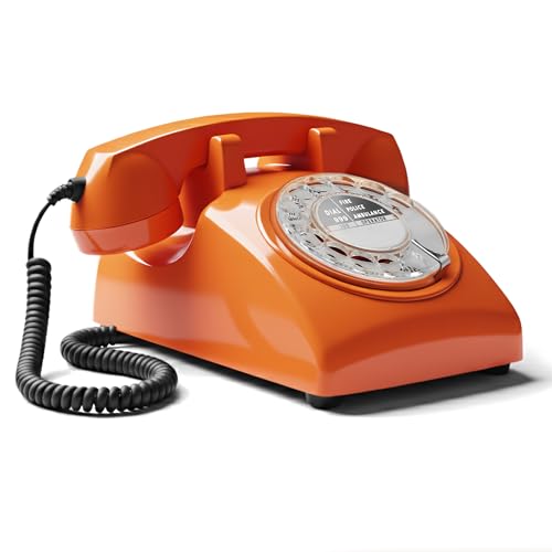 Opis Technology 60s Cable – Orange Rotary Dial Telephone, Vintage Retro Corded Landline Phone, UK Compatible