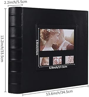 RECUTMS Photo Album 4x6 Pockets Hold 600 Photos Leather Frame Cover,Black Pages Horizontal & Vertical photos, Travel Record Family Album Baby Photo Picture Album (Black)13.6 x 13.2 x 2.2 Inch
