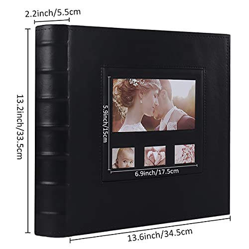 RECUTMS Photo Album 4x6 Pockets Hold 600 Photos Leather Frame Cover,Black Pages Horizontal & Vertical photos, Travel Record Family Album Baby Photo Picture Album (Black)13.6 x 13.2 x 2.2 Inch